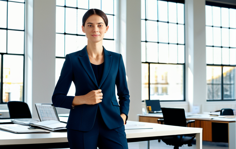그림자 측면 통합과 사회적 상호작용 - Confident Architect**
A professional female architect stands confidently in a modern architectural ...